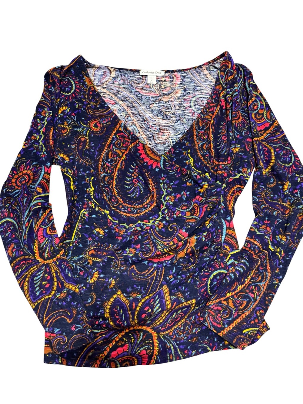 Boho Coldwater Creek Paisley Print Wrap Top